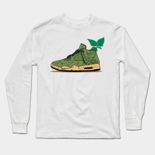 Step into a Greener Future with Our Beige, Brown & Green Sneaker Design Long Sleeve T-Shirt